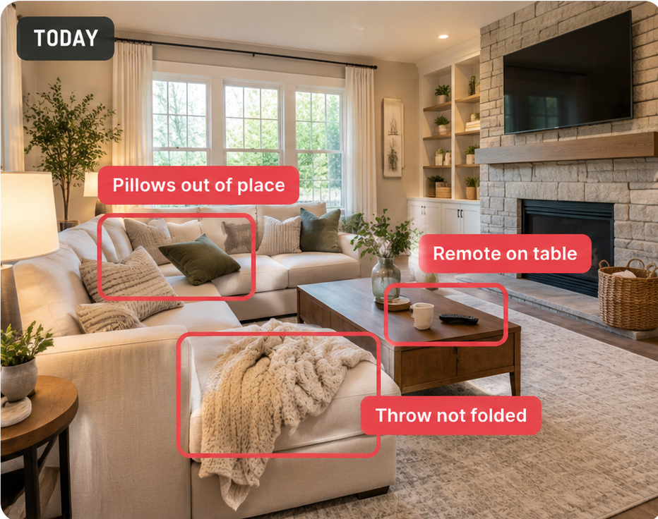 Cleaner turnover photo with flagged items marked
